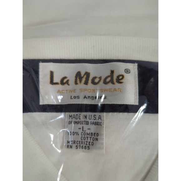 La Mode Polo Shirt Mens Large Shell Michigan Classic Embroidered White Stipes - Picture 3 of 3